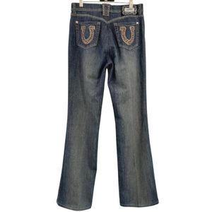 Vintage Lawman Western Jeans Women's 29 Rhinestone Horseshoe Well Worn Look